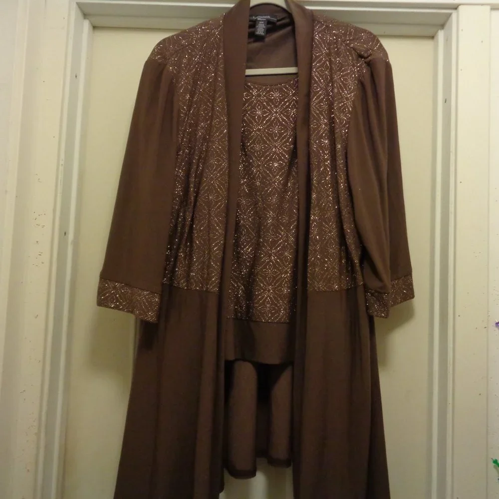 NIGHTLIFE R & M RICHARDS BROWN GOLD GLITTER TOP & JACKET CONNECTED 18 W